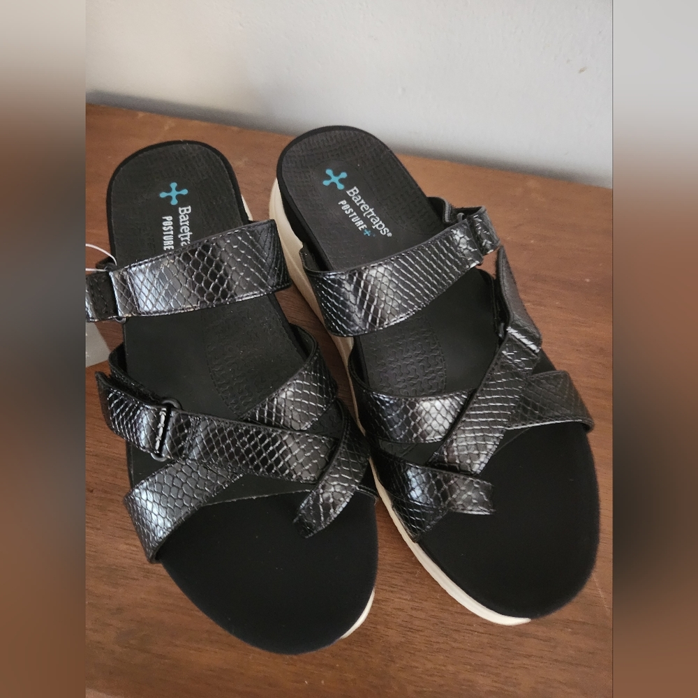 BARETRAPS Selby Shiny Black Posture Support Sandals Womens Size 8M NEW